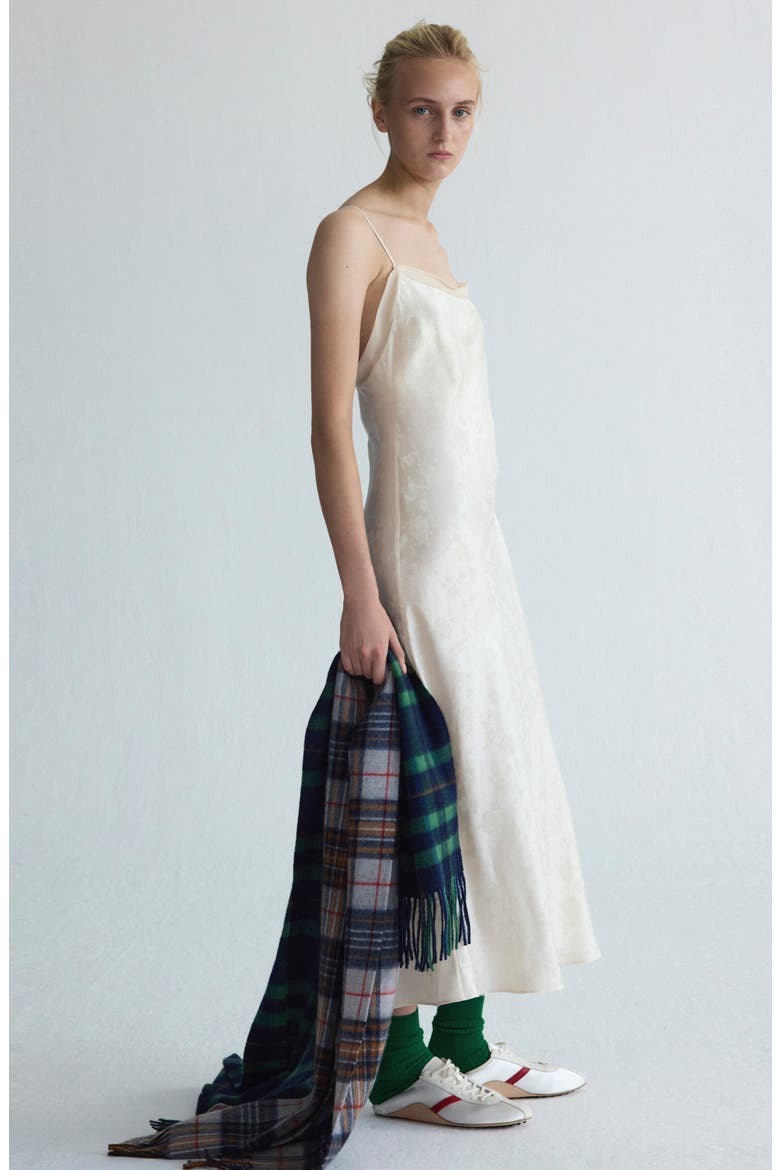 Silk Detail Jacquard Midi Dress, Alternate, color, ECRU