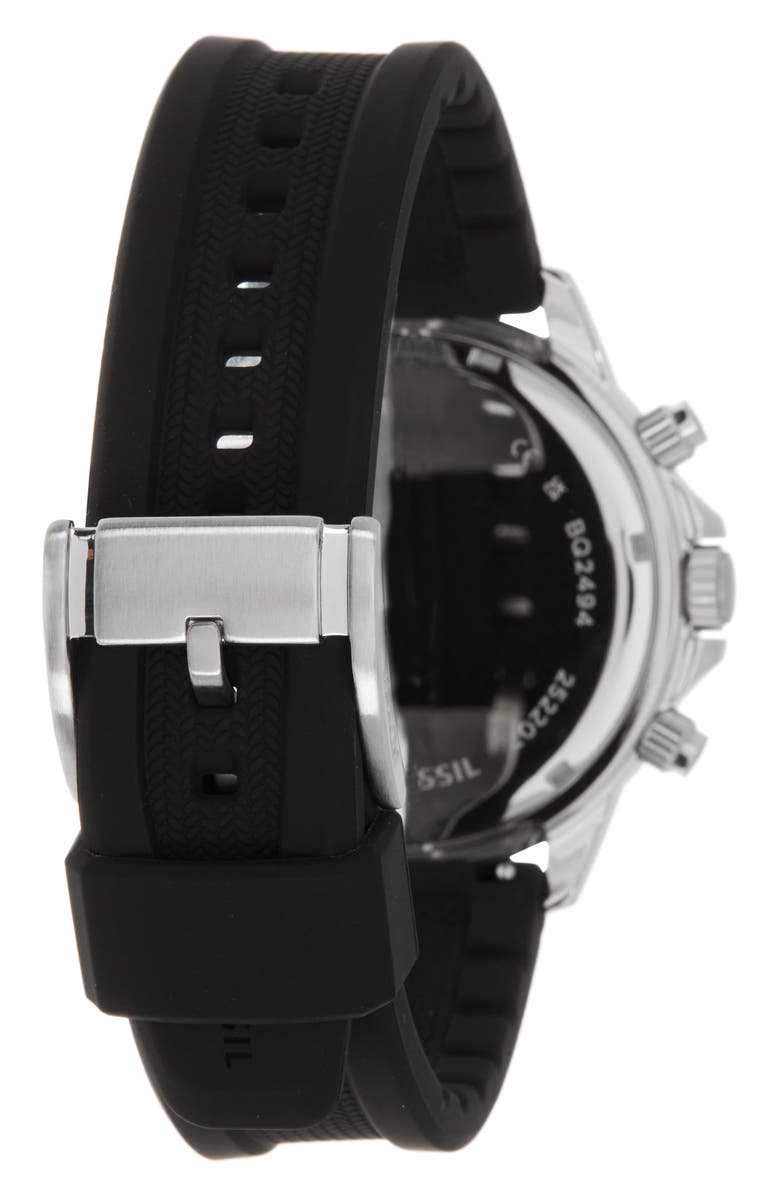 Fossil Men's Bannon Multifunction Black Silicone Watch, 45mm, Alternate, color, Silver