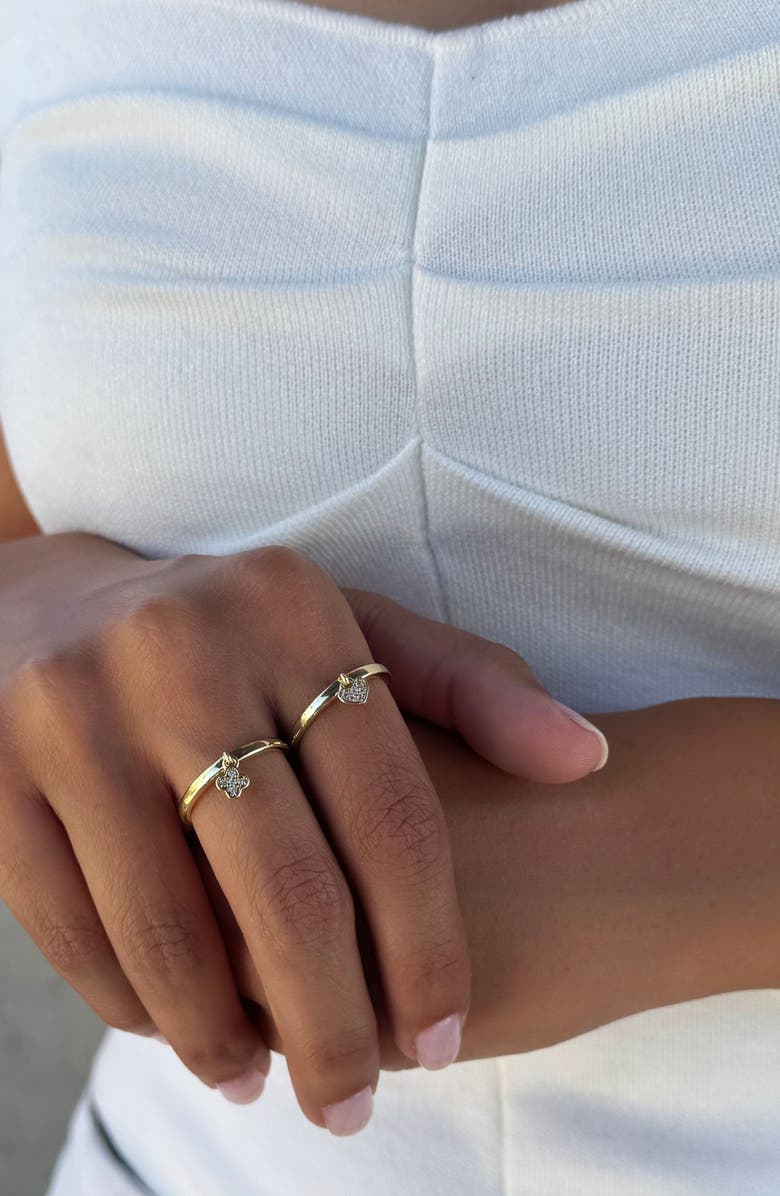 Adornia Set of 2 Pavé Cubic Zirconia Charm Rings, Alternate, color, Gold