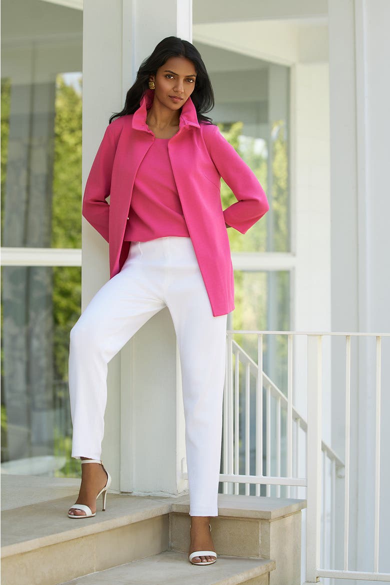 Heritage Ruffle Neck Deco Crepe Jacket, Main, color, Carmine Rose