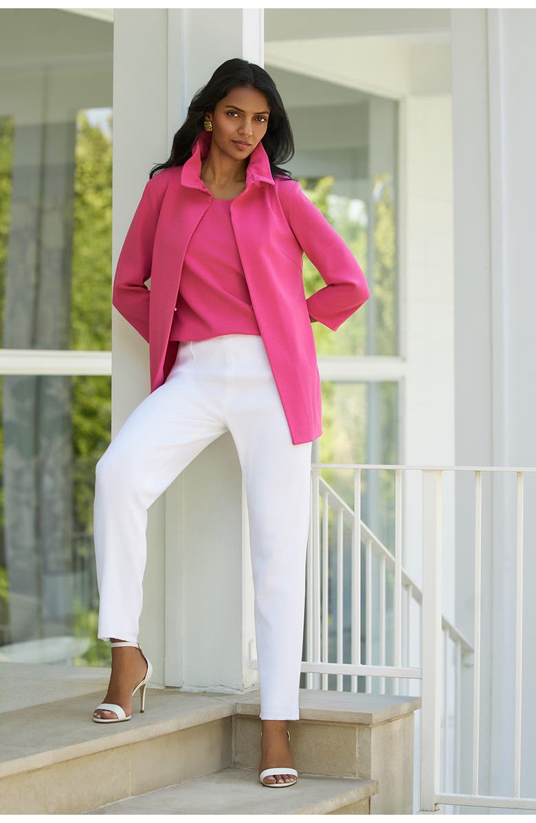 Ming Wang Heritage Ruffle Neck Deco Crepe Jacket, Alternate, color, Carmine Rose