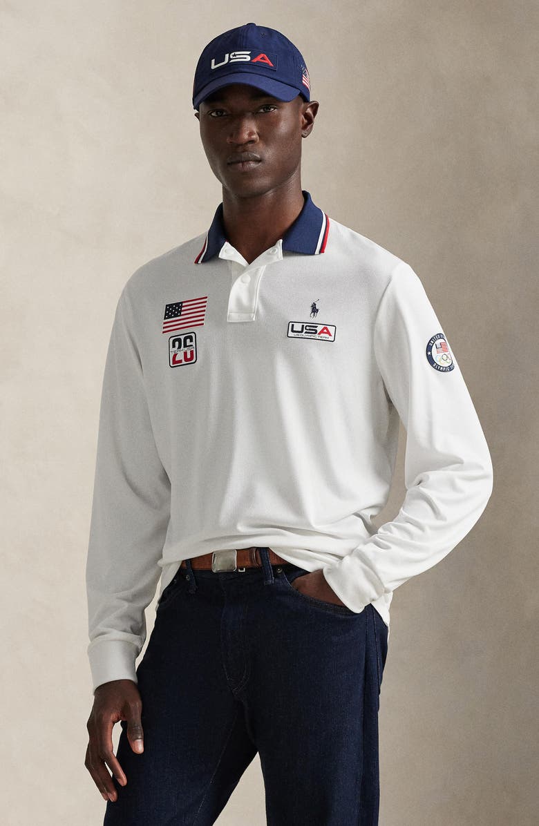 Polo Ralph Lauren Team USA Performance Mesh Long Sleeve Polo, Alternate, color, Ceramic White