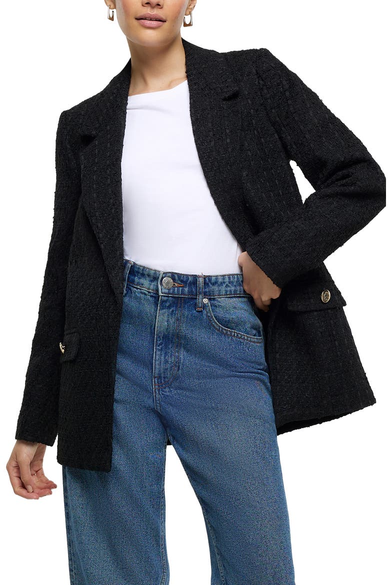 Bouclé Blazer, Main, color, BLACK