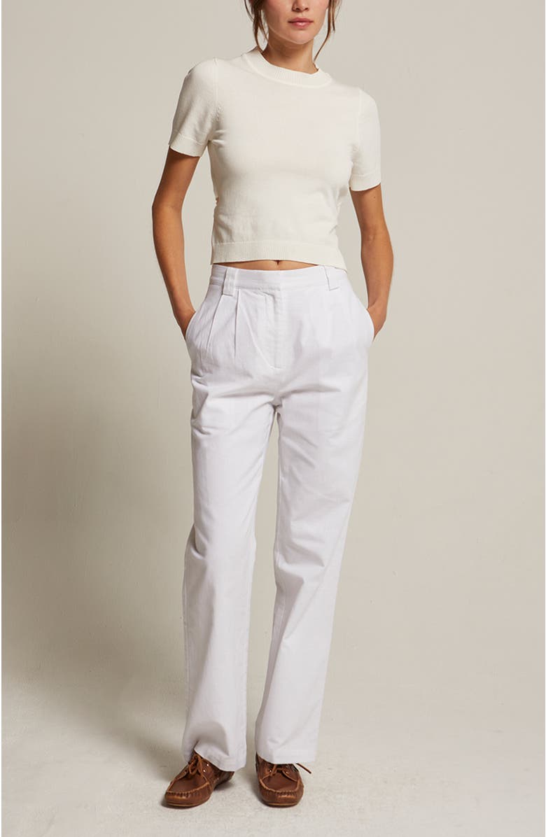 CRESCENT Straight Leg Linen Trousers, Alternate, color, White