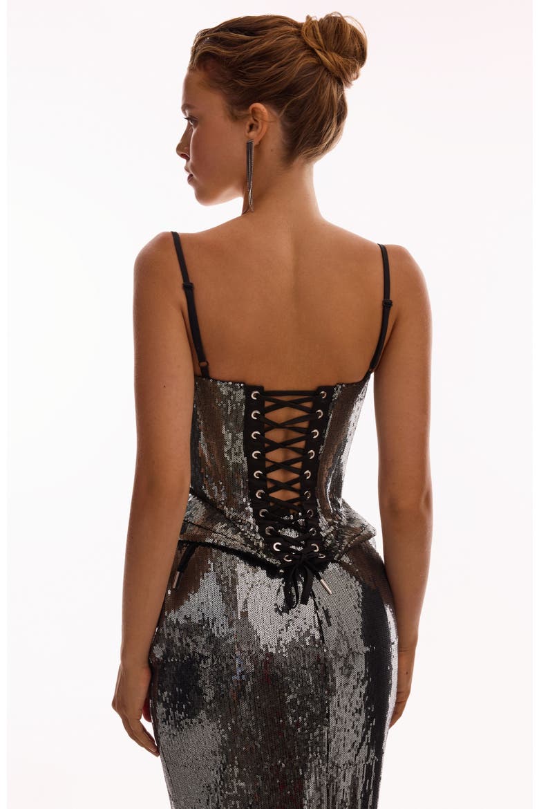 Fitted Hourglass Spaghetti Strap Sequined Corset for Cocktail Events, Alternate, color, Gray