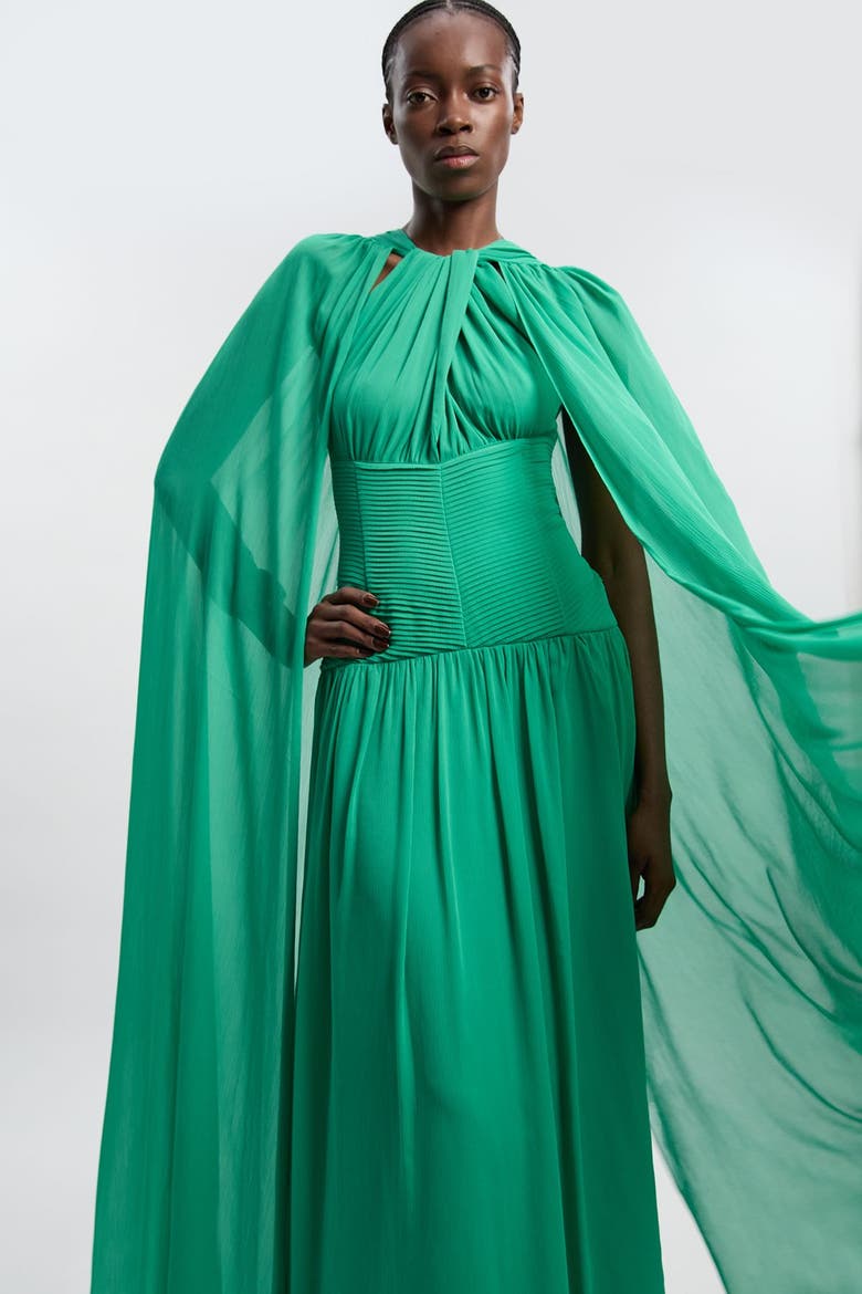 Halter Cape Maxi Dress, Alternate, color, Green