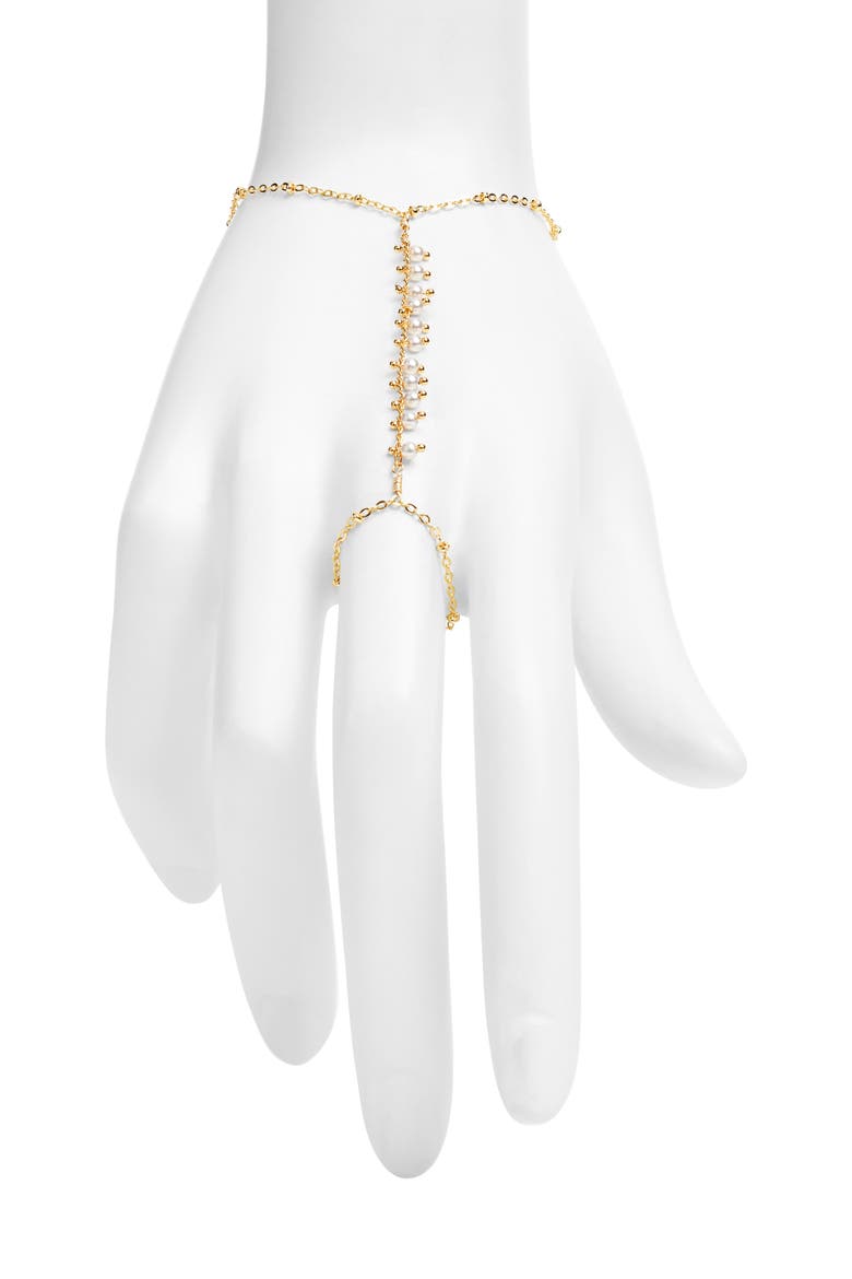 Faux Pearl Cluster Hand Chain, Main, color, GOLD