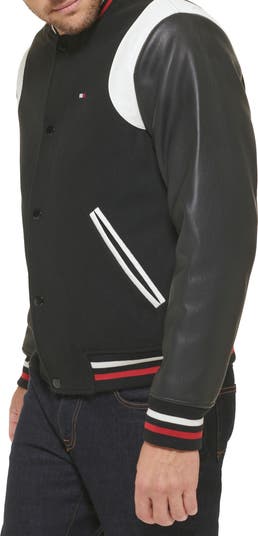 Faux Leather Letterman Varsity Jacket