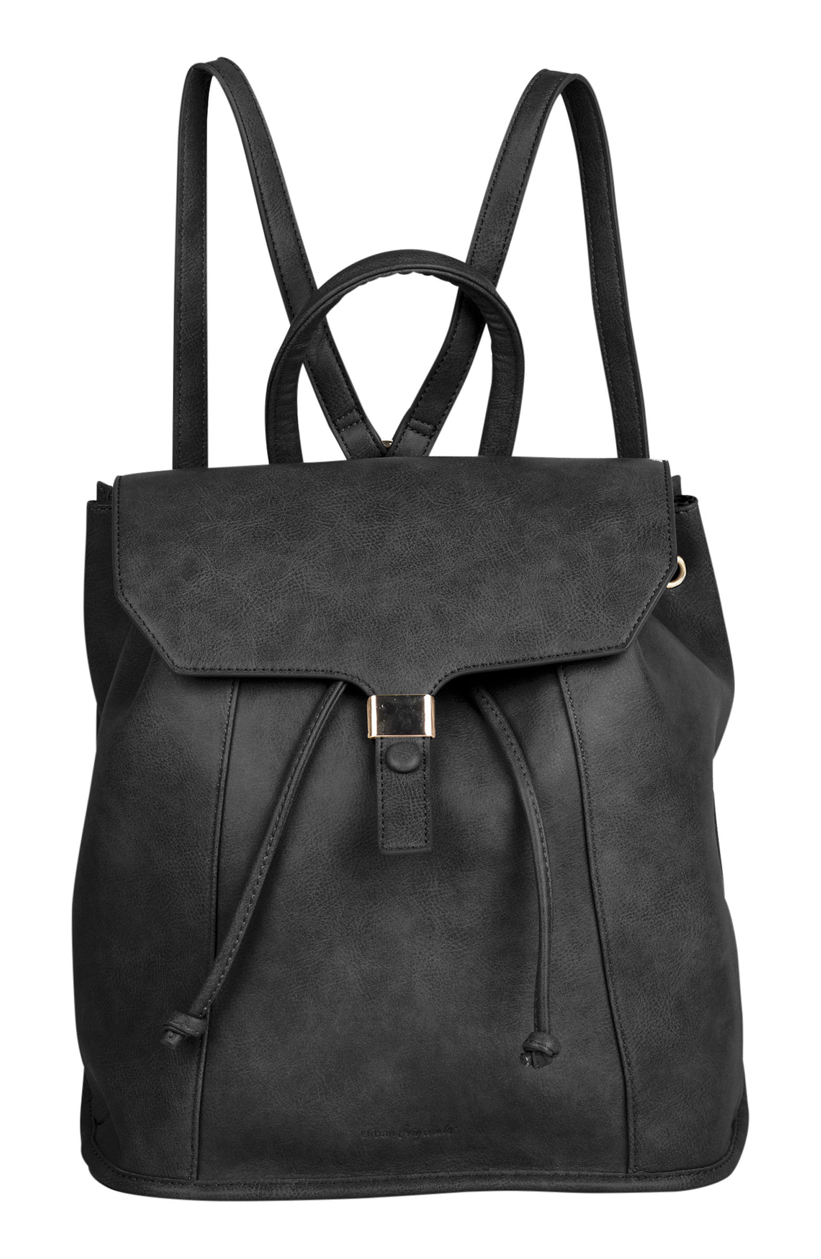 Foxy Vegan Leather Flap Backpack, Main, color, BLACK