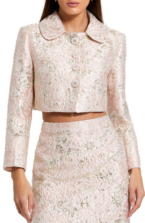 Mac Duggal Pearl Button Brocade Cropped Jacket In Blush Multi