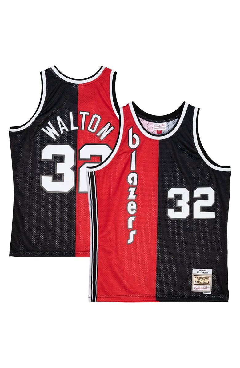 Mitchell & Ness Men's Mitchell & Ness Bill Walton Red/Black Portland Trail Blazers Hardwood Classics 1976/77 Split Swingman Jersey, Alternate, color, 
