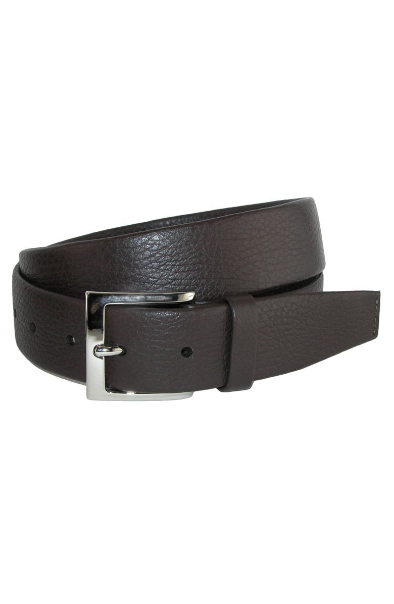 CrookhornDavis Men's Parma Buttercalf Grain Tubular Leather Dress Belt, Main, color, Dark Brown