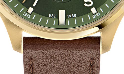 Ted Baker Fulmaar Chronograph Leather Strap Watch, 44mm In Brown/green