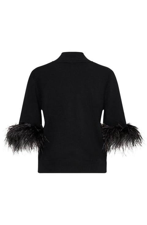 Feather Cuff Short Sleeve Sweater