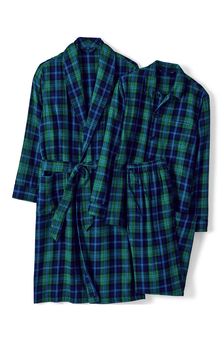 Lands' End Flannel 3 Piece Pajama Set, Alternate, color, Light Emerald Blackwatch