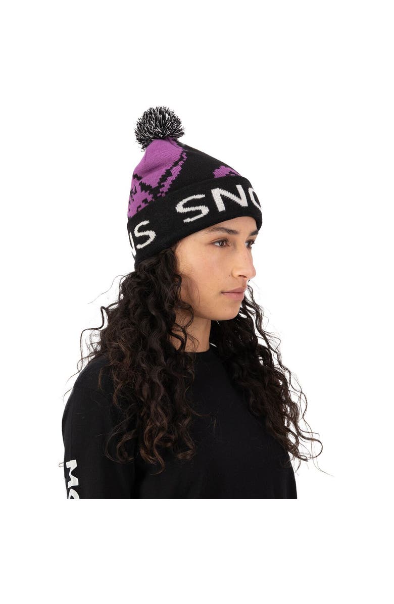 Mons Royale Mtn Pixel Merino Pom Pom Beanie, Alternate, color, Purple Bolt/Black