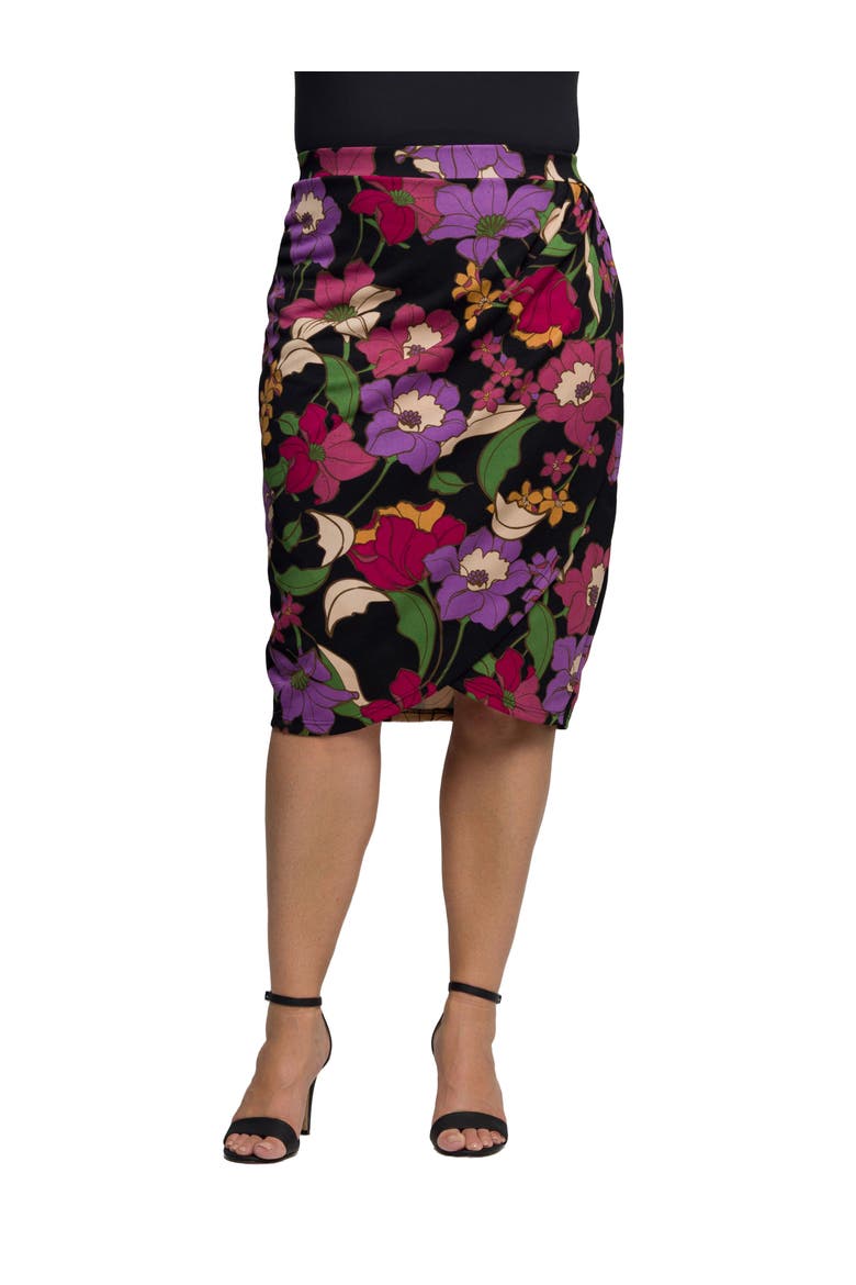 Multi Floral Print Midi Pencil Skirt, Main, color, Black Multi