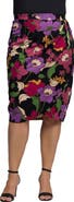 24seven Comfort Apparel Multi Floral Print Midi Pencil Skirt