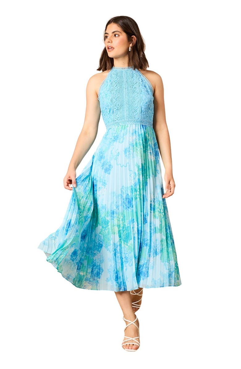 Oasis Printed Lace Mix Halterneck Midi Dress, Main, color, Floral