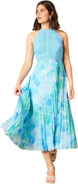 Oasis Printed Lace Mix Halterneck Midi Dress