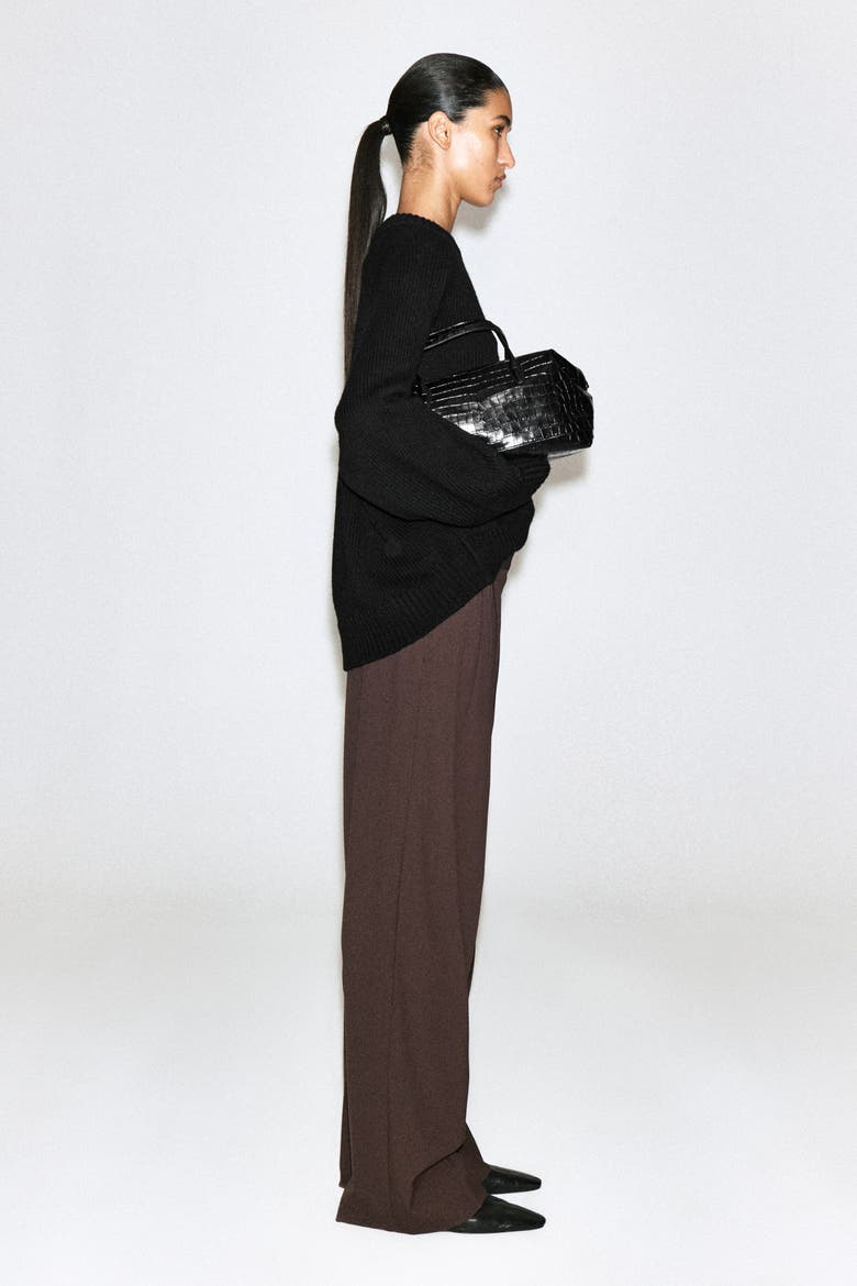 Relaxed Twill Wide-leg Pants, Alternate, color, DARK BROWN