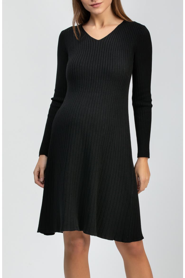 Bianca Rib Long Sleeve Maternity Dress, Alternate, color, BLACK