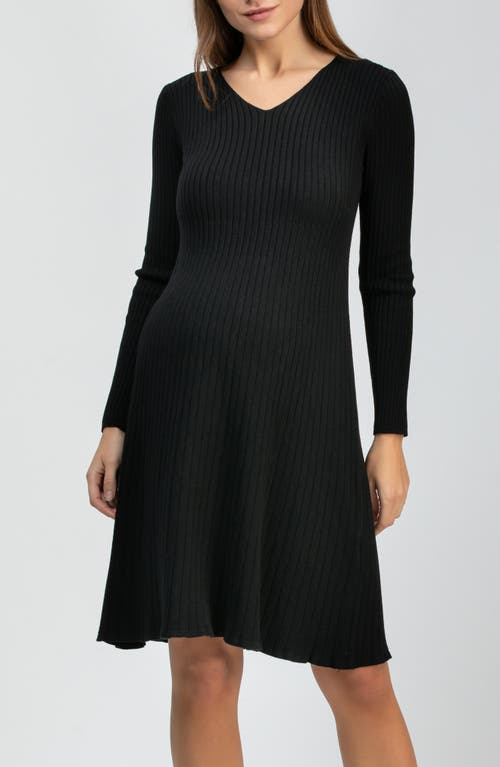 Pietro Brunelli Maternity Bianca Rib Long Sleeve Maternity Dress In Black