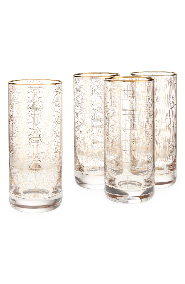 JoyJolt Star Wars<sup>™</sup> Limited Edition Deco Collection Assorted Set of 4 Tall Drinking Glasses, Main, color, Glass