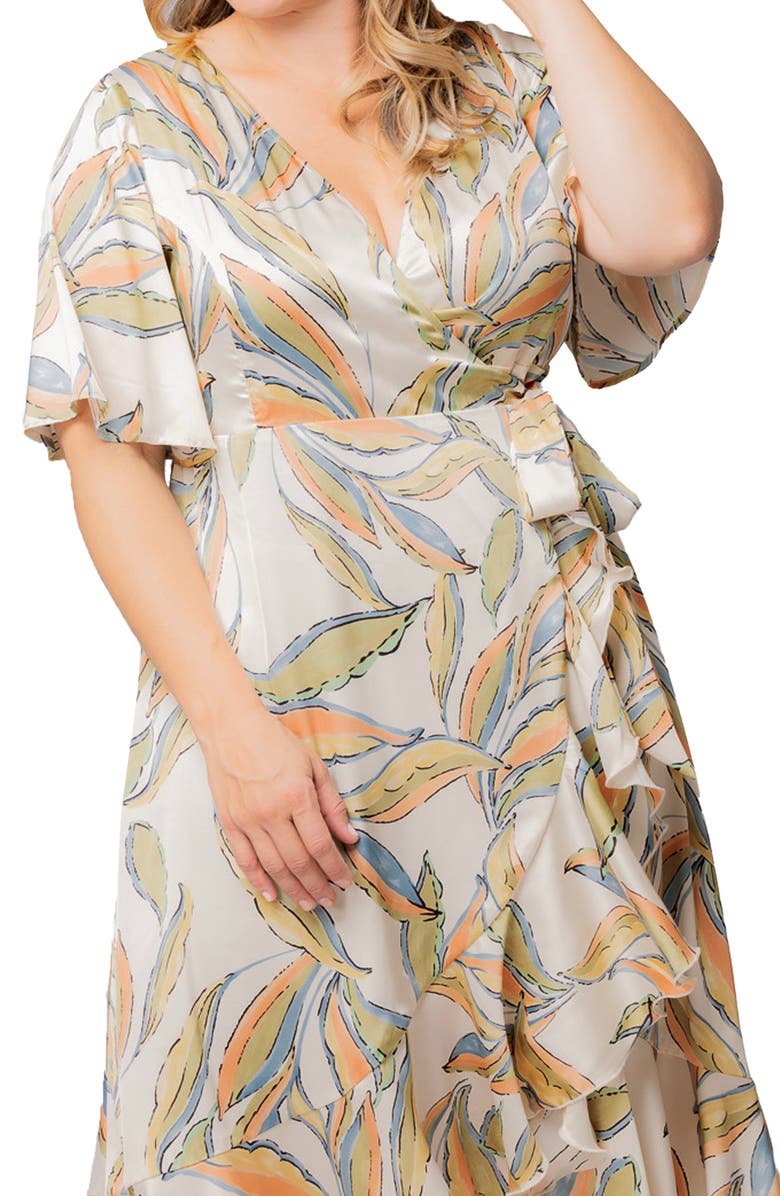 Kiyonna Chloe Midi Wrap Dress, Alternate, color, Artful Leaves