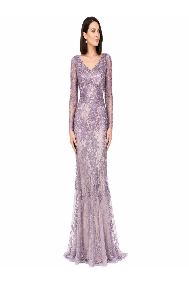Long Sleeve V-Neck Mermaid Gown, Main, color, Purple