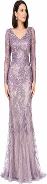 LARA New York Long Sleeve V-Neck Mermaid Gown