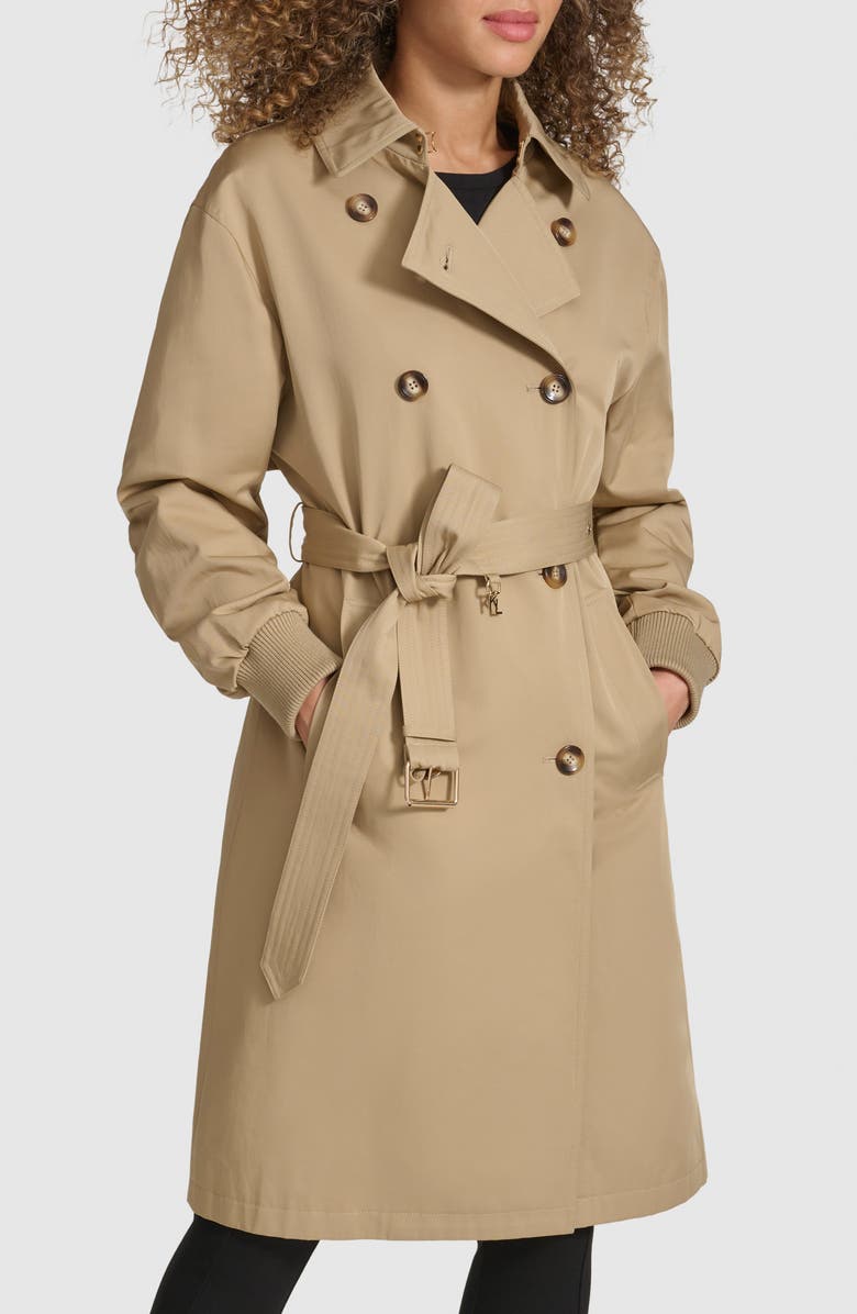 KARL LAGERFELD PARIS Double Breasted Gabardine Trench Coat, Main, color,