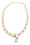 18K Gold Plated 7–8mm Freshwater Pearl Paper Clip Toggle Necklace