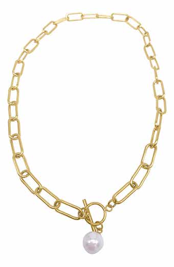 Adornia 18K Gold Plated 7–8mm Freshwater Pearl Paper Clip Toggle Necklace