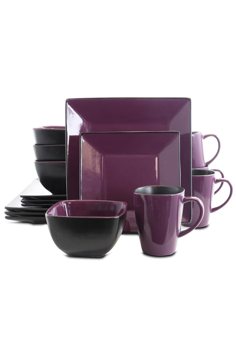 Mulberry Loft 16 Piece Modern Premium Stoneware Dinnerware Set with Complete Settings for 4, Main, color, Purple