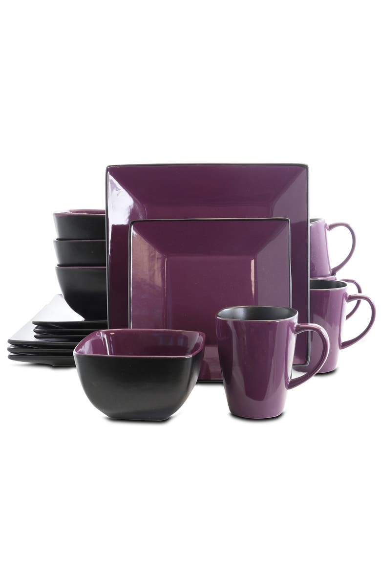 Elama Mulberry Loft 16 Piece Modern Premium Stoneware Dinnerware Set with Complete Settings for 4, Main, color, Purple