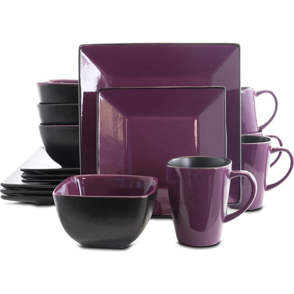 Elama Mulberry Loft 16 Piece Modern Premium Stoneware Dinnerware Set With Complete Settings For 4 In Purple
