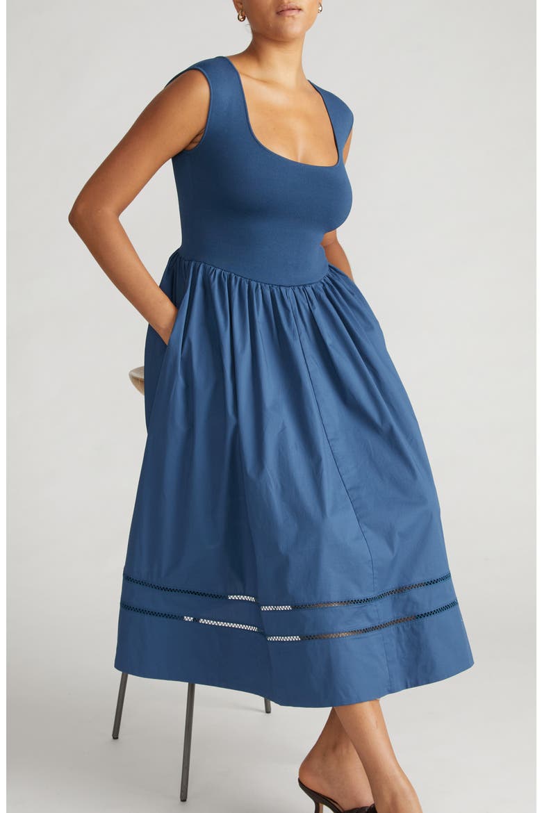 Chloe Mixed Media A-Line Dress, Alternate, color, BLEU SCOLAIRE