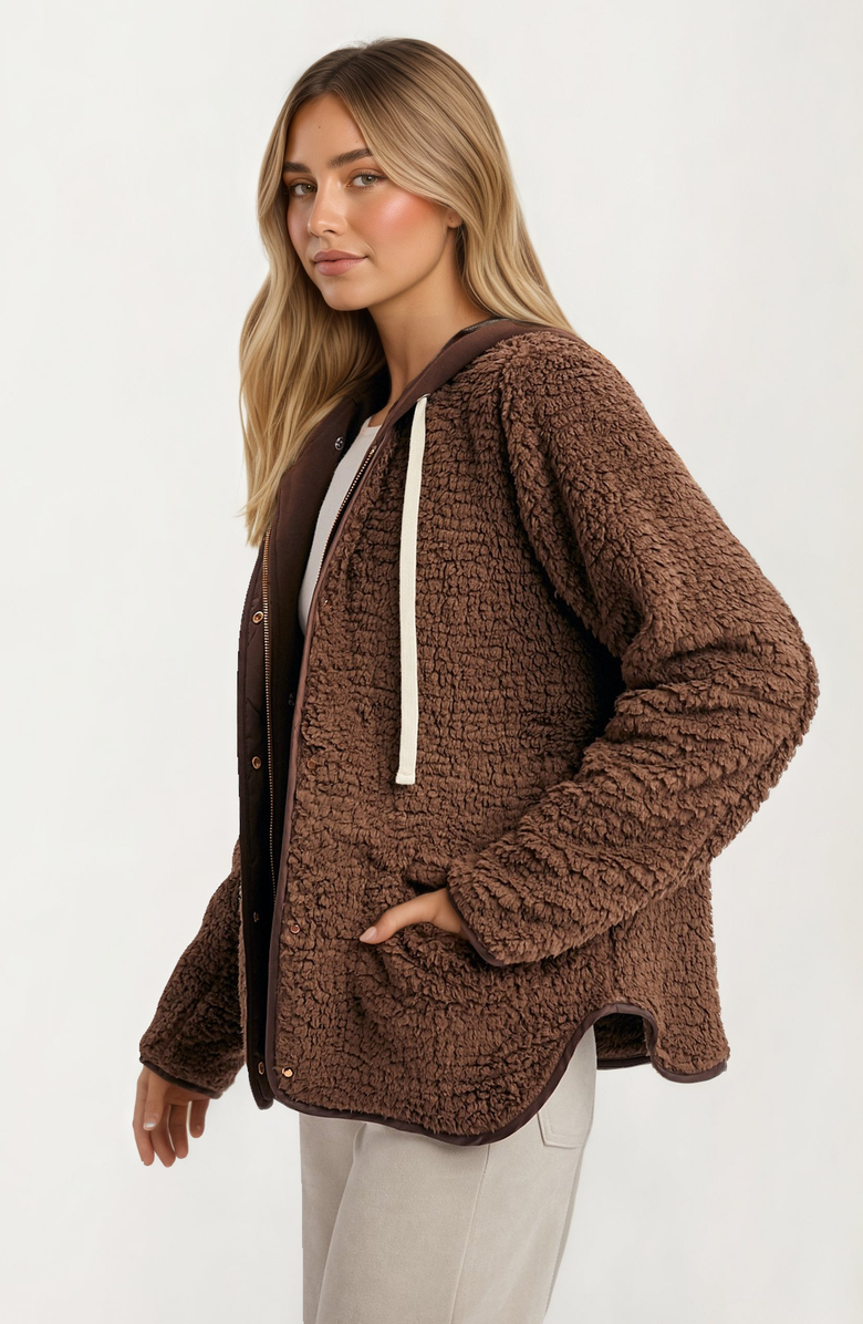 Knit and Lounge Cozy Hooded Jacket, Alternate, color, Brown
