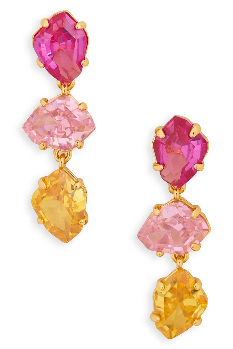 treasure trove cubic zirconia linear drop earrings, Main, color, PINK/ YELLOW