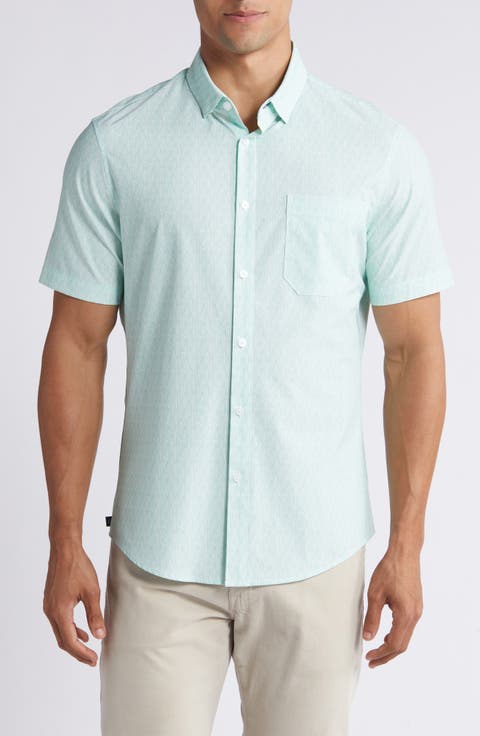 Leeward Trim Fit Print Short Sleeve Performance Button-Up Shirt