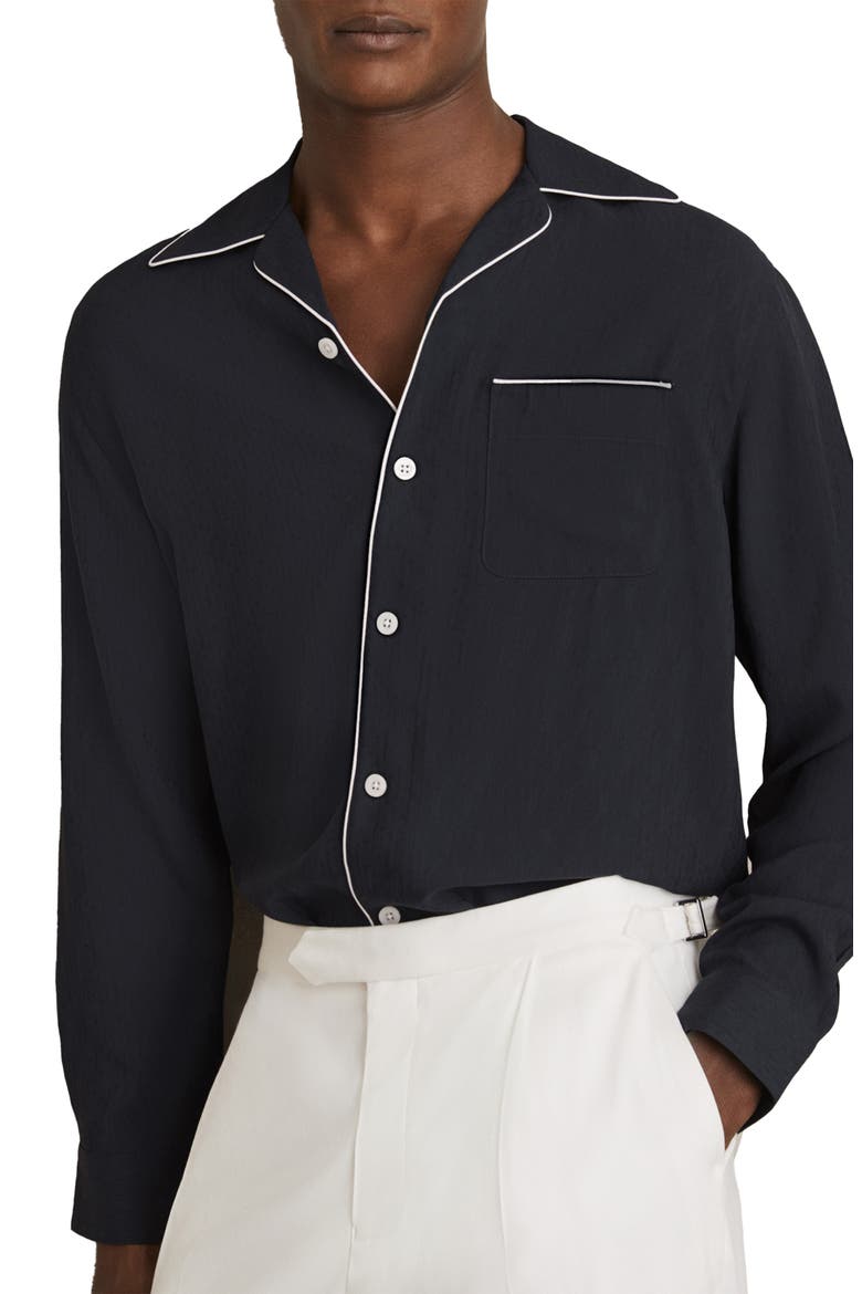 Josh Piped Button-Up Shirt, Main, color, NAVY