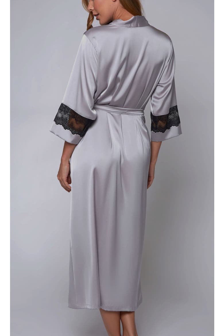 Lace Trim Satin Long Robe, Alternate, color, Silver-Black
