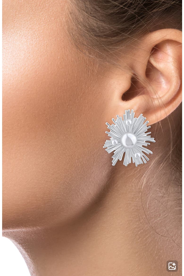 Modern Sunshine Faux Pearl Stud Earrings (Nordstrom Exclusive), Alternate, color, WHITE/ SILVER