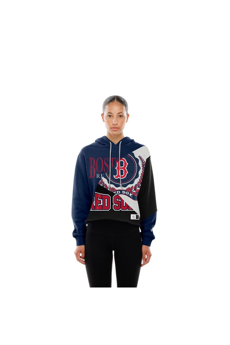 Women's New Era  Boston Red Sox Upcycled Color Block Cropped Boxy Hoodie, Alternate, color, Navy