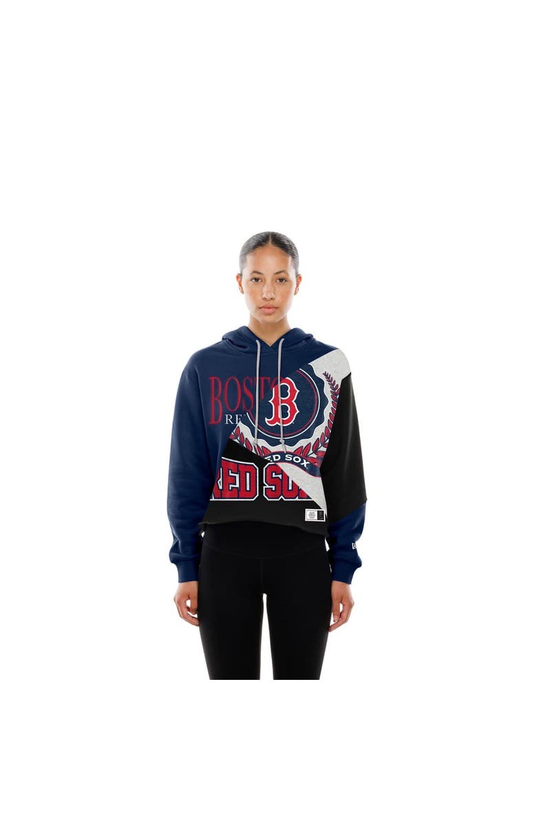 New Era Women's New Era  Boston Red Sox Upcycled Color Block Cropped Boxy Hoodie, Alternate, color, Navy