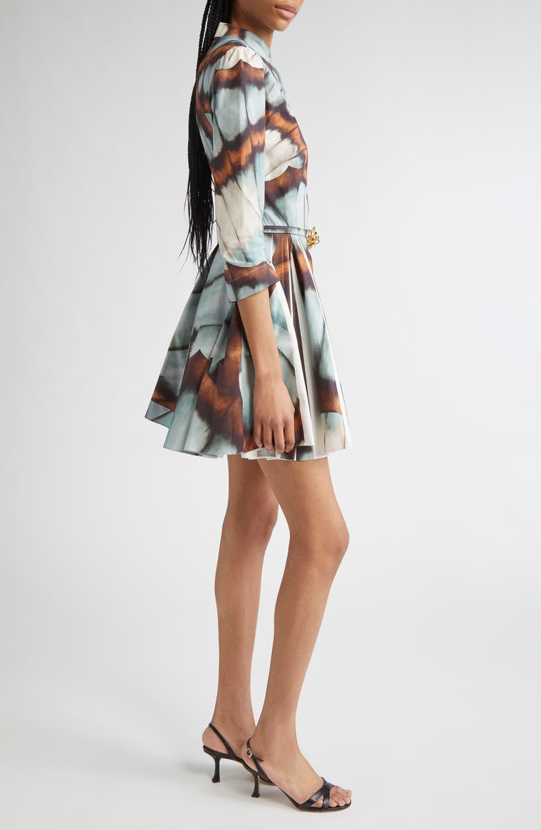 Oscar de la Renta Butterfly Print Belted Stretch Poplin Shirtdress, Alternate, color, Blue Multi