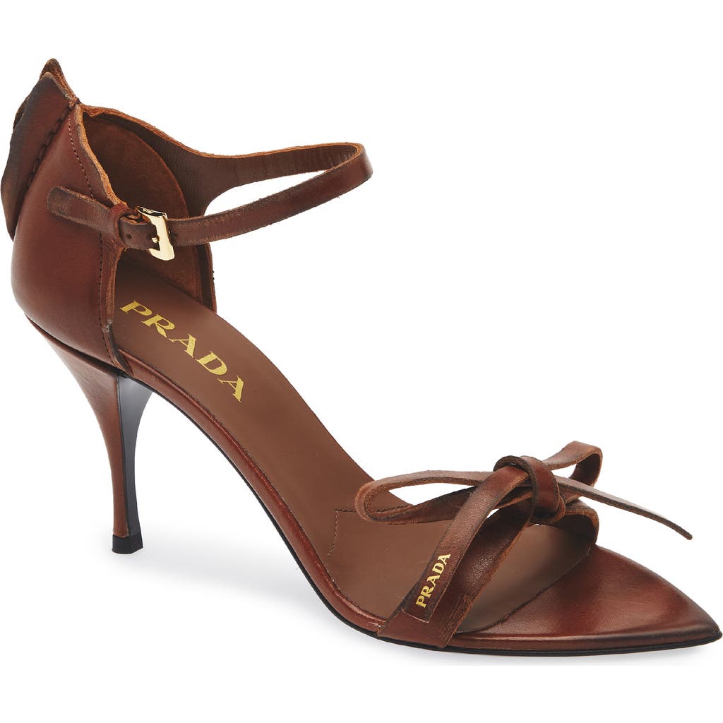 Prada Exposed Seam Ankle Strap Sandal In Brown