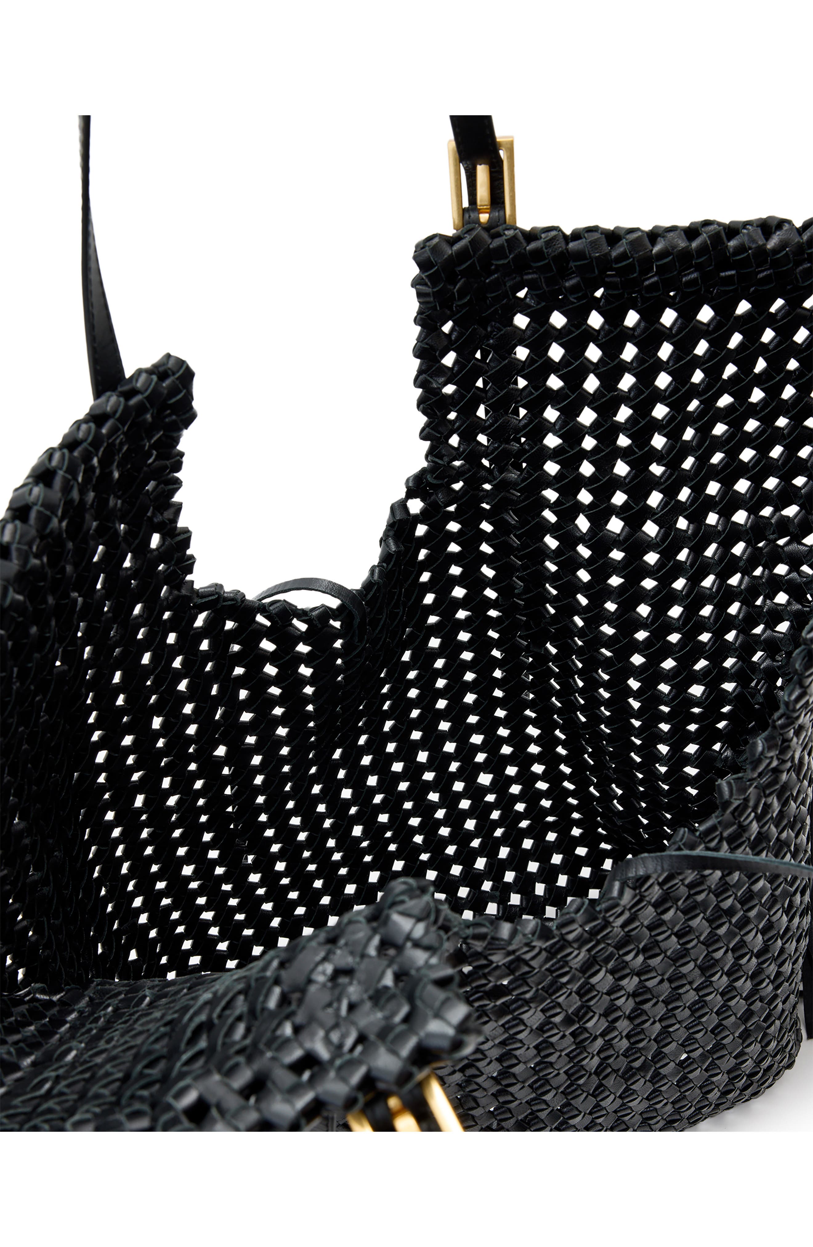 AllSaints Ara East West Woven Leather Tote, Alternate, color, Black