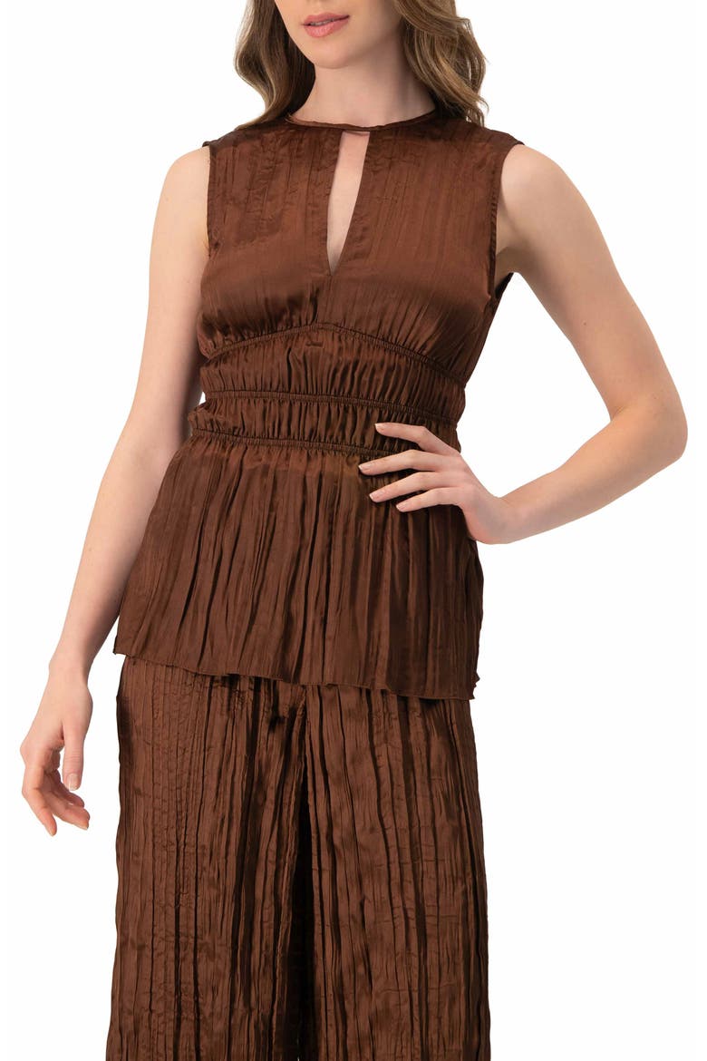 Satin Sleeveless Pleated Blouse, Main, color, Brown